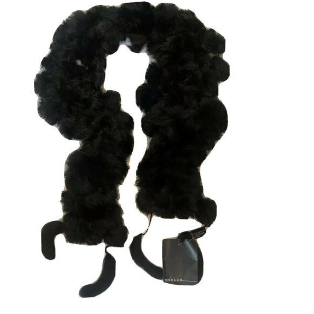 Designer Monica Scarf Rabbit Hair Fur Black wrap